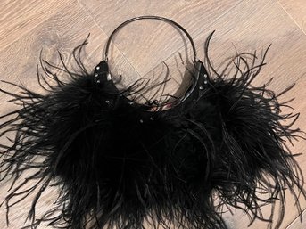 Fabulous Black Feathered Evening Bag By Bagtic Joe