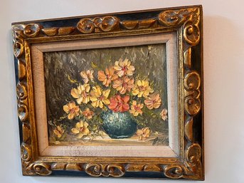 1970's Floral Still Life Palette Painting On Board, 10 X 12 Framed