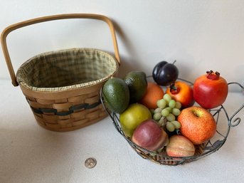 Vintage Veggies, Fruits And 2 Baskets
