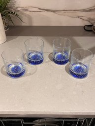 Group Of 4 Blue Bottom Low Ball Crystal Glasses