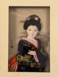 Japanese Geisha  Doll In Shadow Box Approx 8 X 13'