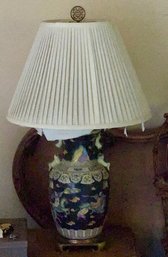 Hand Painted Asian Table Lamp With Finial  Porcelain And Brass Base