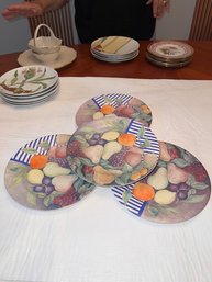 A Group Of 4 Dessert/luncheon Plates By Gien Les Ronde Des Fruits