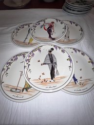 A Group Of 6 Deco Ladies Dessert/luncheon Plates By Villeroy And Boch 1900