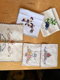 Group Of Vintage Hand Embroidered Linen Napkins