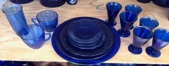 Mixed Group Of Cobalt Plates And Glasses
