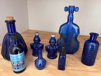 Multi Use Cobalt Bottles Violin, Medicinal And Figurines!