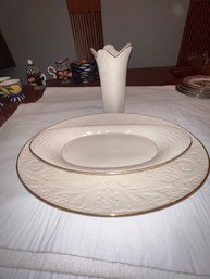 A Group Of 3 Lenox Porcelain A Vase And 2 Serving Platters