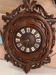 Antique Black Forest Wooden Wall Clock, Needs Repair