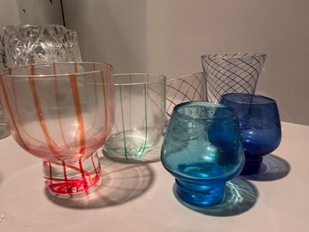 4 Hand Blown Murano Small Glasses And 2 Blue Shot Glasses