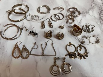 Silver Earrings, Hoops,  Vintage