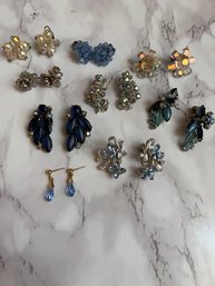 Seriously Beautiful Clip Ons And Pierced Blue Rhinestones, Earrings