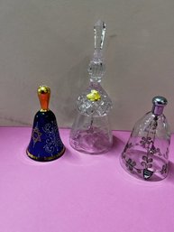 3 Stunning Fine Glass Bells, Orrefor, West Germany Crystal