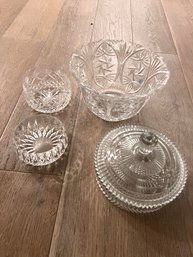 Group Of 4 Crystal Bowls One Covered Candy Dish