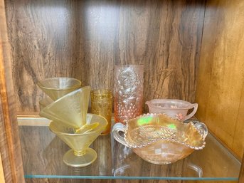 Group Of Depression Glass Dessert Cups, Carnival Bowl Etc