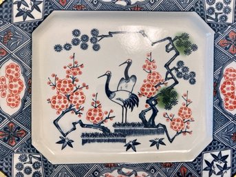 Fine Porcelain Rectangular Asian Plate See Markings On Back