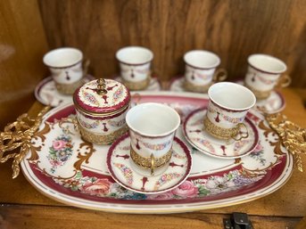 Exceptional Limoges And Brass Teas Set With Oval Tray