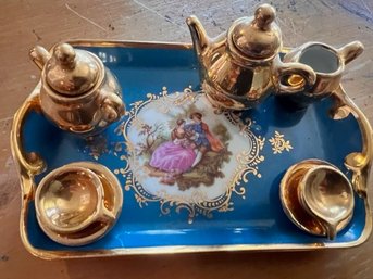 Turquoise And Gold Limoges Tea Set On Tray