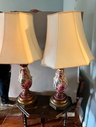 Pair Of Table Lamps Bavarian Floral Motifs