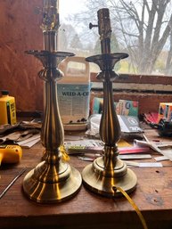 Pair Of Stiefel Gold Tone/ Brass Lamps AS IS ( One Needs To Be Tightened From The Bottom)