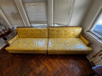 EPIC Yellow Floral 1970's Always Covered 2 Piece Sectional Couch 96'W (each 48') 32'D X 18' Seat Height
