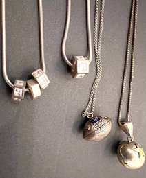 1944 Football Champs Necklace, And 3 Other Sterling Silver Necklaces