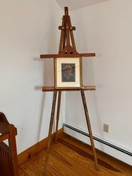 A Cherry Wood Easel With Portrait Of Young Child