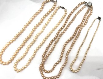4 Creamy Pearl Necklaces Including One Double Strand