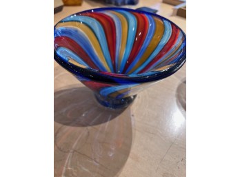 Hand Blown Ribbon Murano Glass Candy Dish
