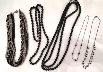 2 Lovely Opera Length And 3 More Black Crystal Necklaces