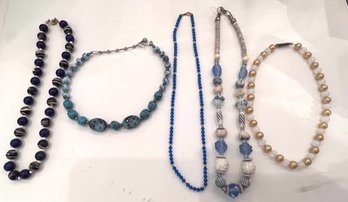 Beauties! Vintage Beads And Crystals, Blues And Neutral Necklaces