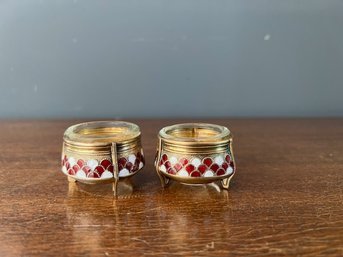 Pair Of Russian Enamel And Brass Salt Cells