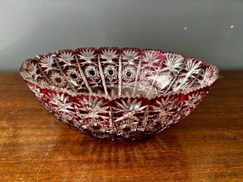 Cranberry Cut Crystal Bowl  Approx 10'