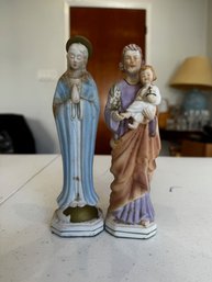 A Pair Of Statuettes  Mary And Joseph With Jesus