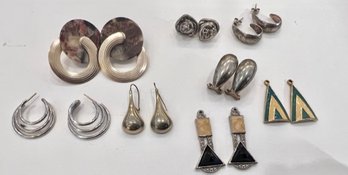 8 Retro Earrings, Silver, Enamel Mixed Metals