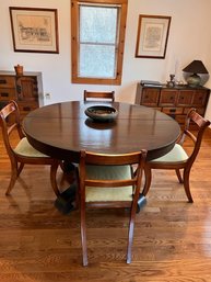 52' Round Solid Walnut Stain Pedestal  Table ( One Leaf) 4 CHAIRS