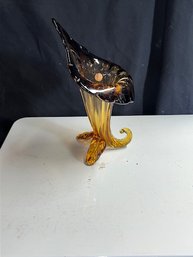 1960's Amber Calla Lily Vase Murano Glass