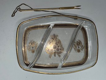 Briard Gold Enhanced Appetizer Dish With Attached Serving Piece On Chain