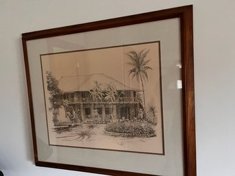 The Halekulani Framed Black And White Hawaiian Print Signed 1981 D Witt