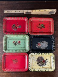 A Vintage Set Of 6 Hand Paintedmetal Trays