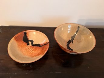 2 Japanese Pottery Bowls Signed Lee