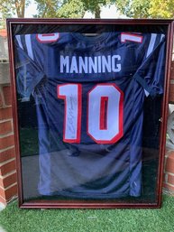 Eli Manning Blue With Red Stitching Around Number 10 Signed Framed Jersey With Steiner COA