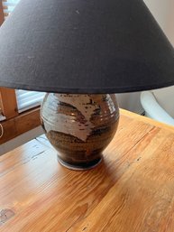 Single Ceramic Pottery Table Lamp With Black Shade