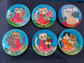 A Group Of Vintage Mini Hand Painted CAT Plates From Cape Town