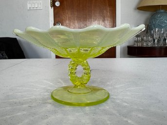 Exceptional Citrine Vaseline Uranium Glass Footed Candy Dish