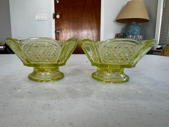 A Pair Of Citrine Depression Glass Candy Dishes