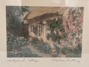 An Original Wallace Nutting Hollyhock Cottage Hand Colored Photograph