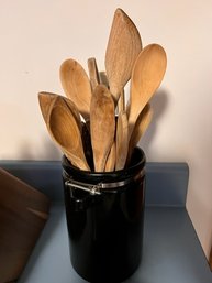 Crock With Wooden Kitchen Tools