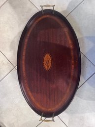 A Large Early 20th Century Mahogany Inlaid Serving Tray With Brass Handles Marked B 676
