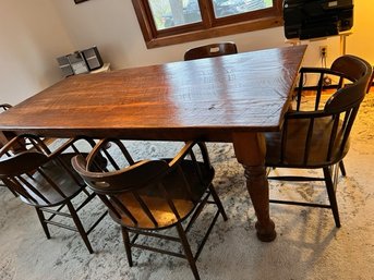 Hand Made Solid Wood Table,  Custom Made In California With 5 Hand Finished Barrel Chairs ( Different Maker)